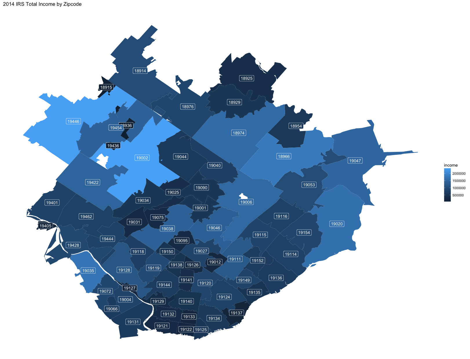 PA Income by Zipcode map
